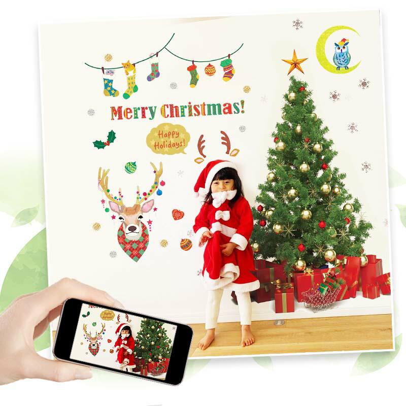 ウォールステッカー クリスマス 飾り 【トナカイと大きなツリーの2種セット】 はがせる 壁 シール ステッカー 壁紙 飾り 飾りつけ ツリー 店内装飾 | ウォールステッカーのスクウェア | 15
