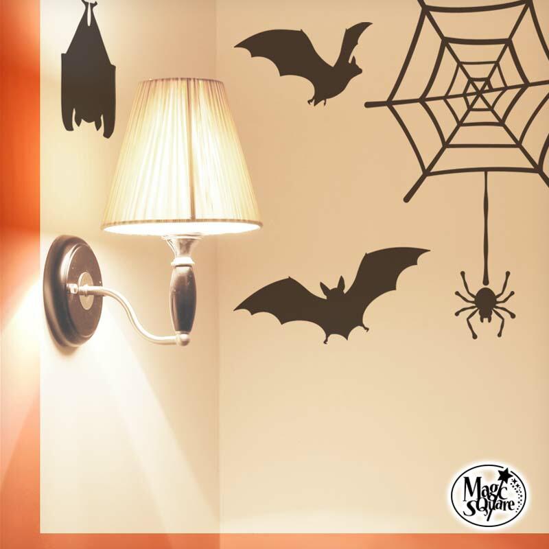 ウォールステッカー ハロウィン 飾り付け 室内装飾 壁紙 シール 壁面 玄関 かぼちゃ コウモリとクモの巣 | マジックスクウェア