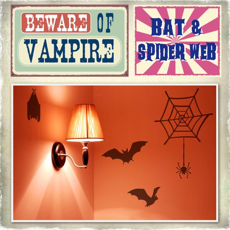 ウォールステッカー ハロウィン 飾り付け 室内装飾 壁紙 シール 壁面 玄関 かぼちゃ コウモリとクモの巣 | マジックスクウェア | 01