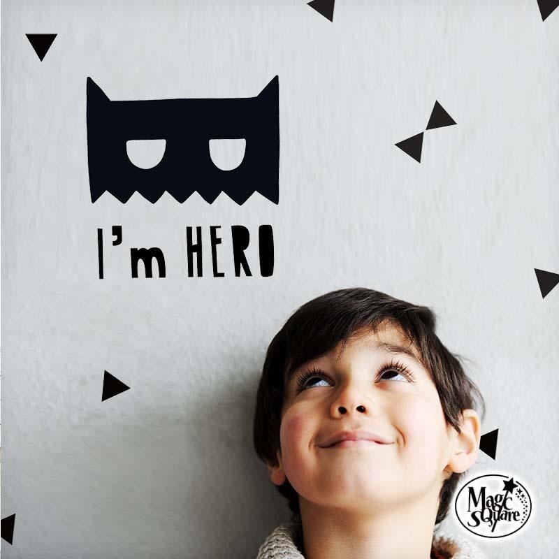 ウォールステッカー 受注生産 モノトーン 白黒 北欧 キッズルーム バッドマン 子供部屋  I'm HERO  転写式 壁シール | 