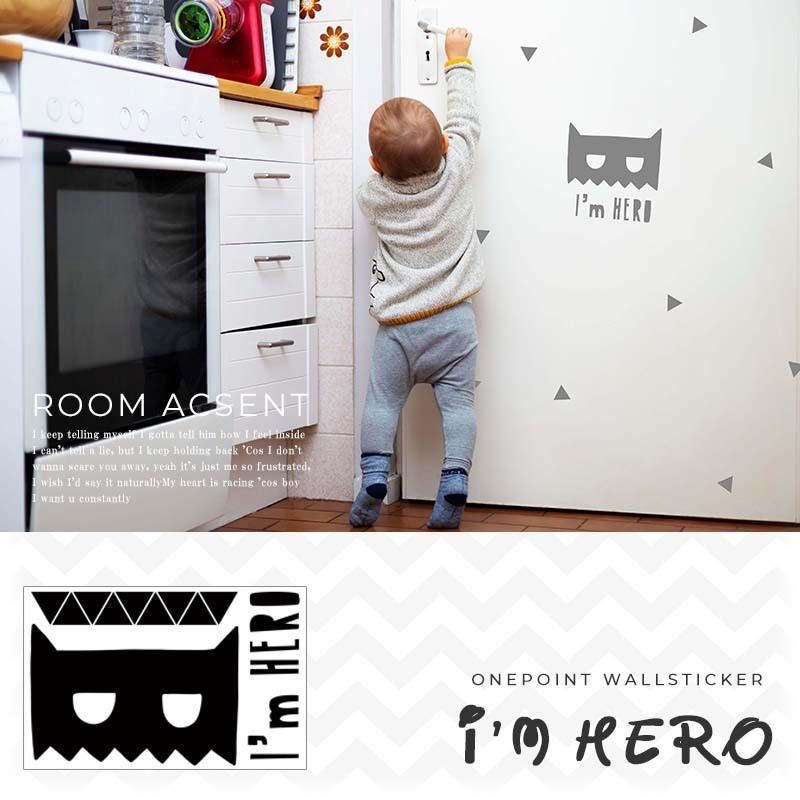 ウォールステッカー 受注生産 モノトーン 白黒 北欧 キッズルーム バッドマン 子供部屋  I'm HERO  転写式 壁シール |  | 12