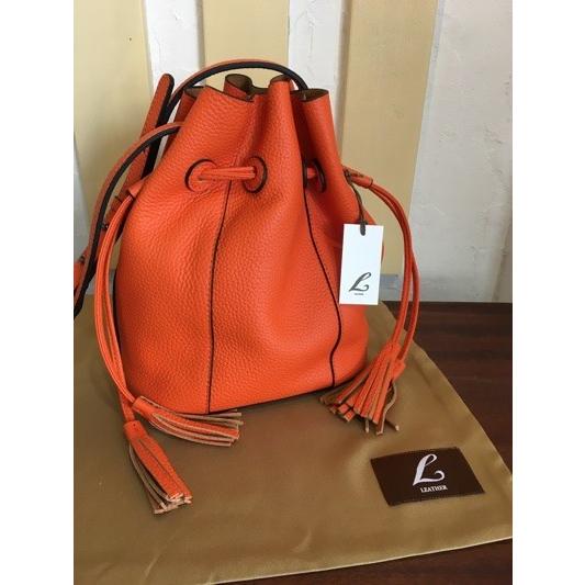 エルレザー/L LEATHER タッセルモチーフ巾着バック LS07 オレンジ