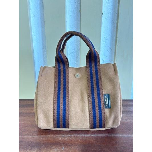 VIOLA d'ORO/ヴィオラドーロ　GINOジーノ　エコスエードトートバッグ　アイビーテープ　V-2190 CAMEL(ブラウン×ネイビー） | VIOLAd'ORO