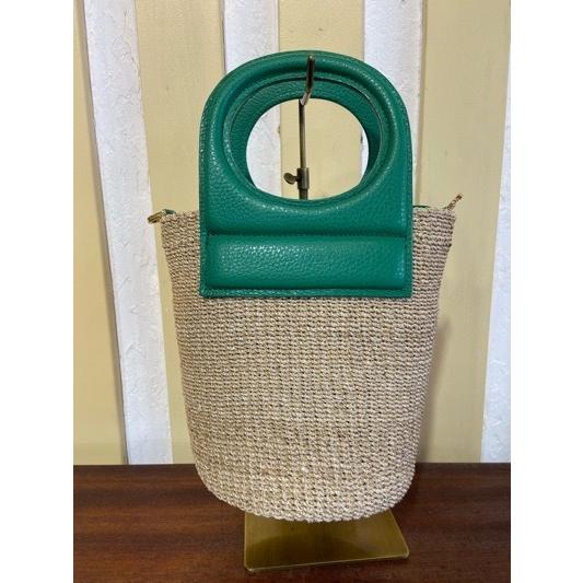VIOLA d'ORO/ヴィオラドーロ　MIRO V-8488 アバカ製　レザーハンドル２WAYバスケットバッグ　ナチュラル×グリーン | VIOLAd'ORO | 02