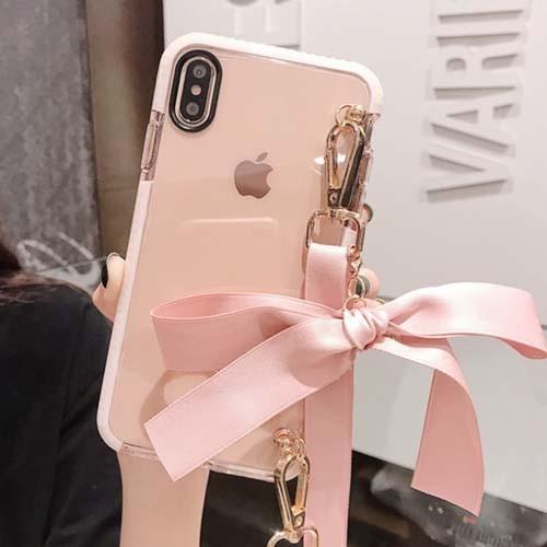 iPhoneリボンのショルダーストラップ付きクリアケース送料込 iPhoneリボンのショルダーストラップ付きクリアケース送料込