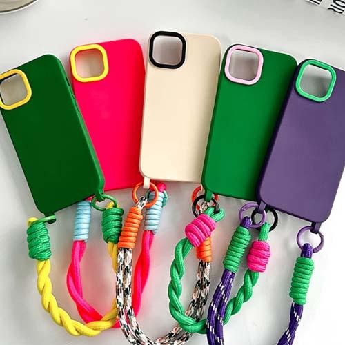 iPhone カラフル ケース ロープ風 ハンドストラップ セット