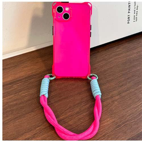 iPhone ネオン ピンク クリア ロープ ハンドストラップ セット