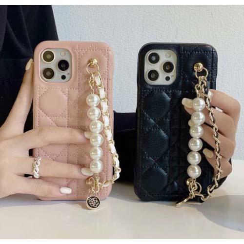 iPhone キルティング パール チェーン キーリングハンガー