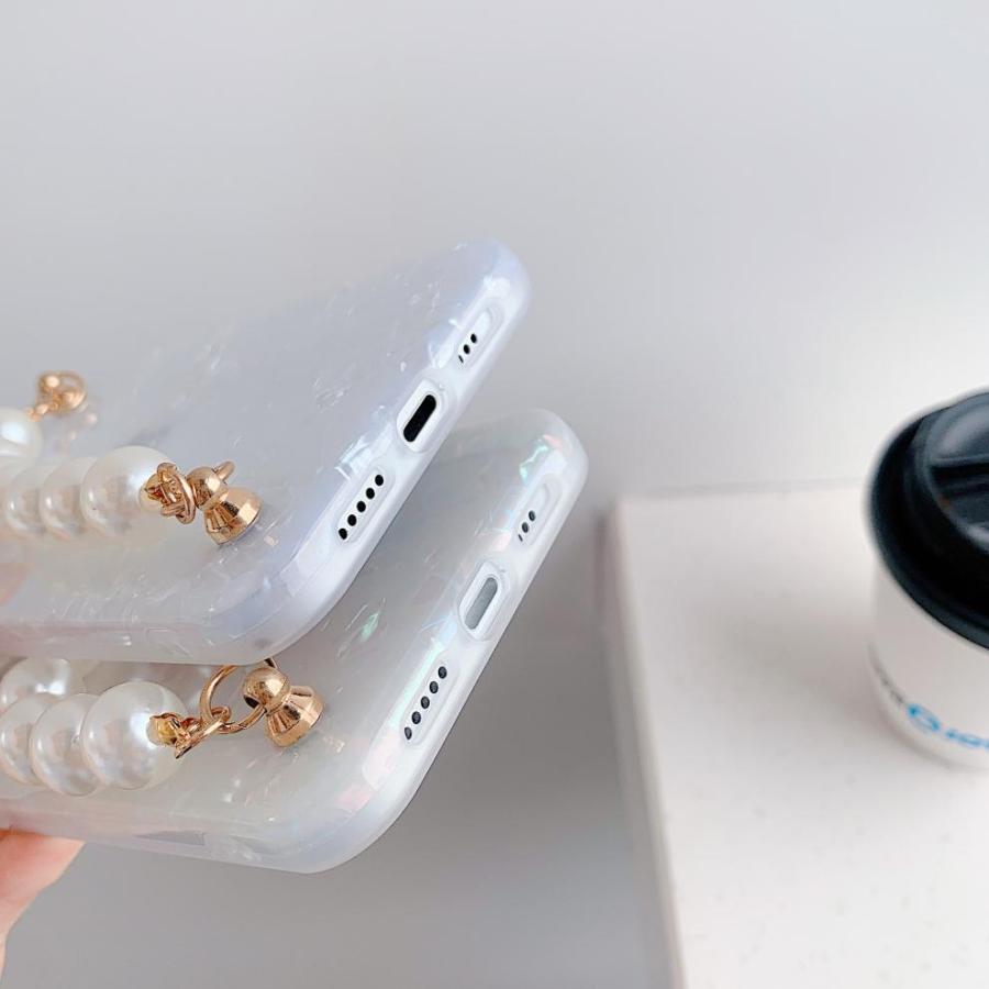 iPhone シェル風 パールキーリングハンガー 貝殻とパール 透け感