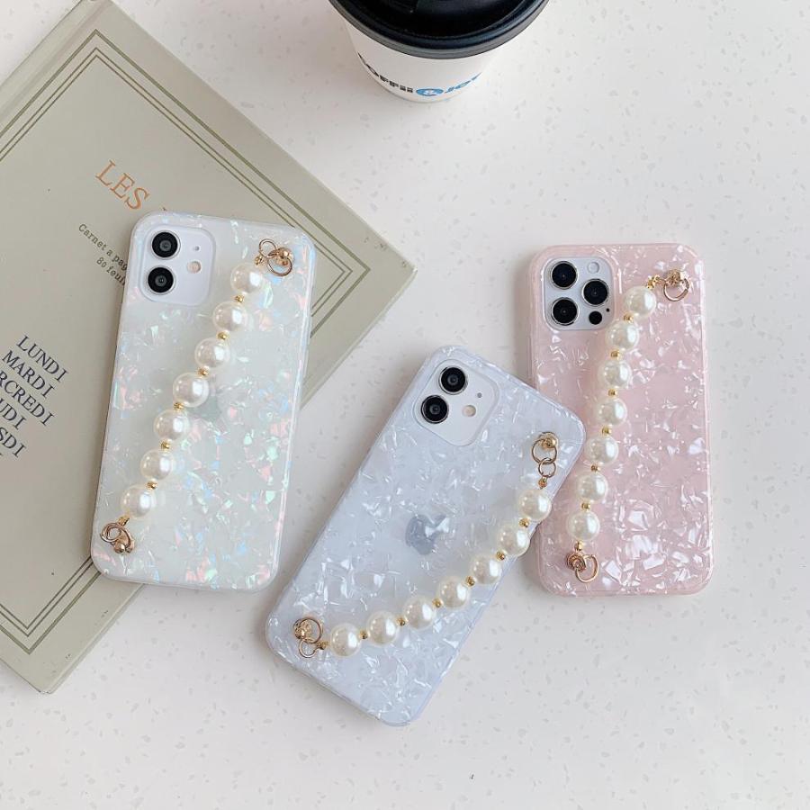 キラキラ天然シェル♡ハートポップソケット ホワイト✨パールチェーン✨iPhone キラキラ天然シェル♡ハートポップソケット ホワイト✨パール