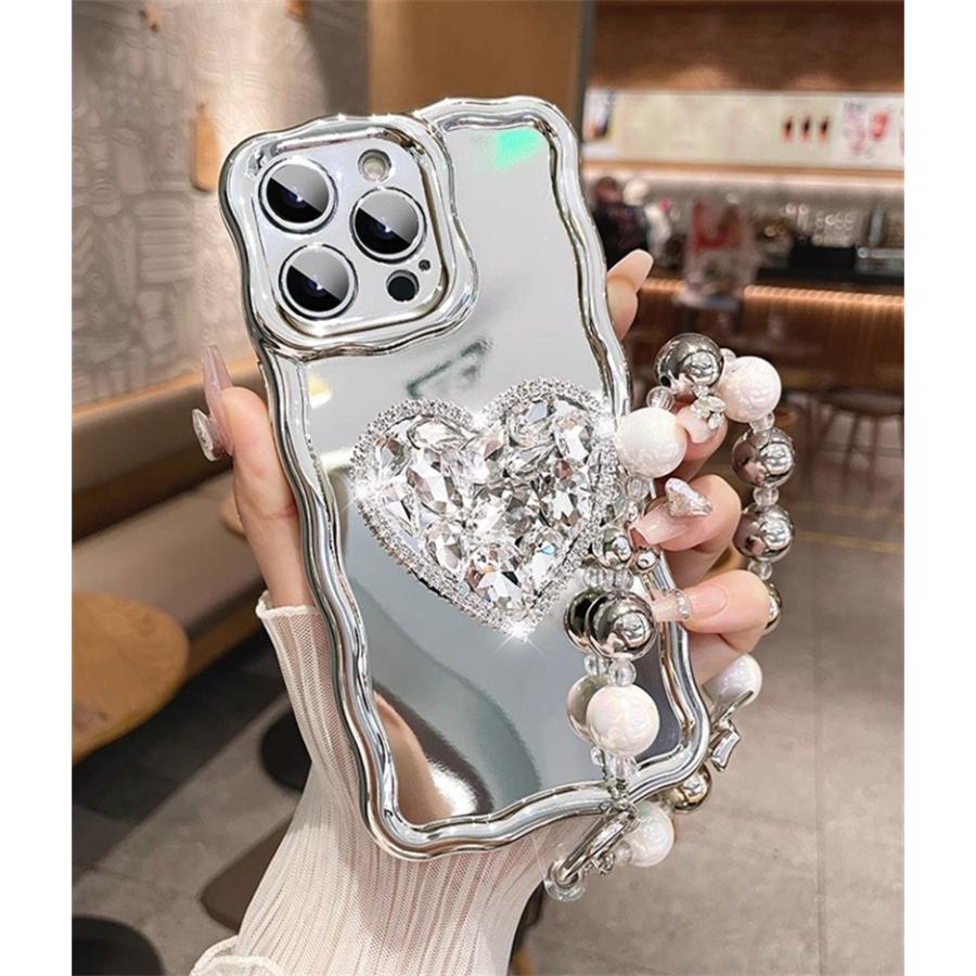 iPhone ウェーブ ハート ストーン ストラップ かわいい iphone 