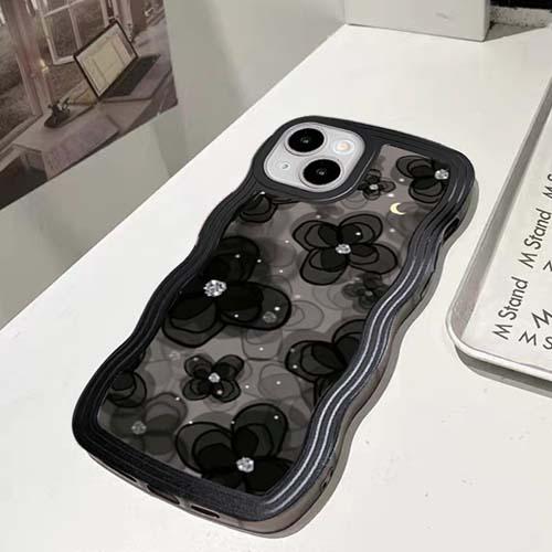Anthropologie - ssself パールシェル ブラウン 花柄 iPhone スマホケース ブラック Anthropologie - ssself パールシェル スワン柄 iPhone