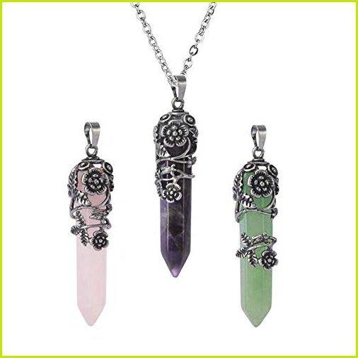 大人も着やすいシンプルファッション Ocarly 海外ファッション 雑貨 開運グッズ 天然ジェムストーンポイント チ ヒーリングクリスタル フラワー振り子ネックレス 六角ペンダント メンズアクセサリー Albinofoundation Org