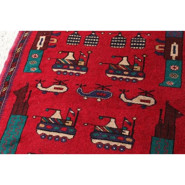 War Rug ウォーラグ タンク・ランチャー柄 赤 140×92cm アフガニスタン 