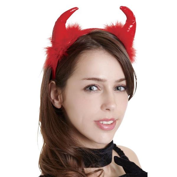 フワフワレッドデビル カチューシャ デビル 悪魔の角 赤 : コスプレ