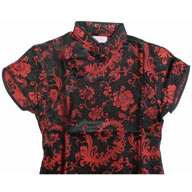 チャイナドレスロング 大花羽（だいかおう） 黒/赤 奉仕品 : コスプレ