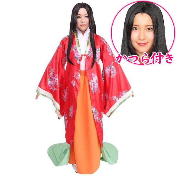 お姫様 衣装 かつらセット ひな祭り コスプレ お雛様 かぐや姫 昔話 時代劇 仮装 コスチューム ウィッグ付き | 