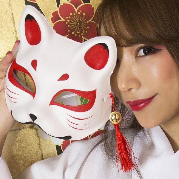 花鳥風月 きつね面 白/黒鼻 半面 お面 狐 ホワイト ハーフマスク |  | 02