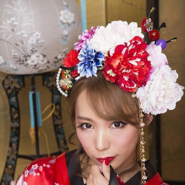 扇かんざし 和風 簪 和装 髪飾り 草花 花柄 黒 ヘアアクセサリー 花鳥