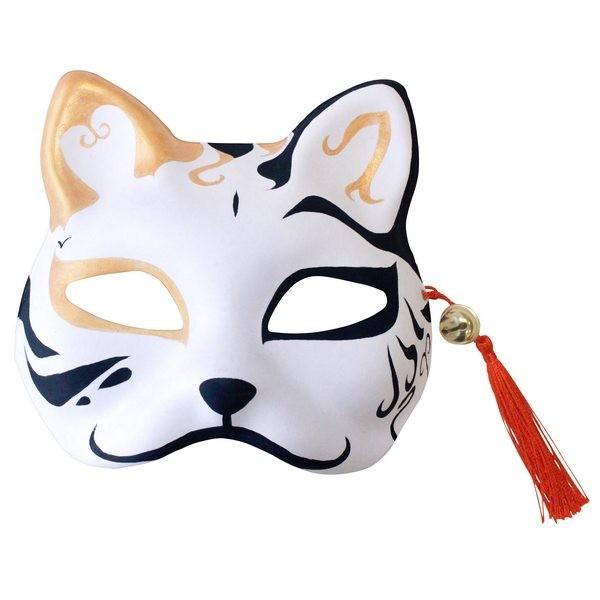 花鳥風月 きつね面 白 お値打ち価格で 金耳 半面 狐 ホワイト ハーフマスク お面