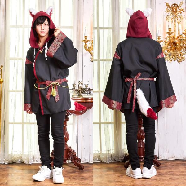 ファングル 稲荷様パーカー 男女兼用 白狐 キツネ お稲荷さん コスプレ 衣装 ハロウィン 仮装 黒 大人用 |  | 02
