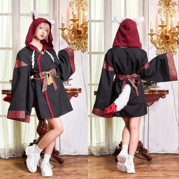 ファングル 稲荷様パーカー 男女兼用 白狐 キツネ お稲荷さん コスプレ 衣装 ハロウィン 仮装 黒 大人用 |  | 03