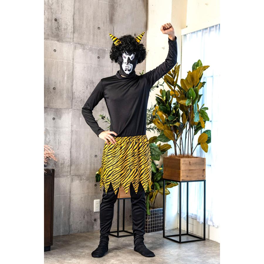 リアル鬼 黒 節分 おに コスプレ 衣装 仮装 かつら マスク 全身タイツ