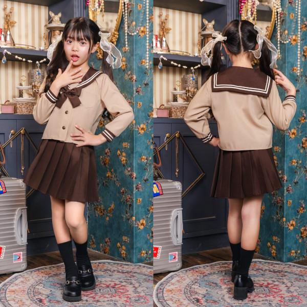 ブラウンセーラー キッズ 制服 セーラー服 コスプレ 仮装 ハロウィン バレンタイン 衣装 ベージュ 茶色 女の子 子供用 |  | 02