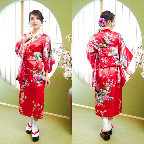 レディース着物 赤孔雀 仮装用 着物 コスプレ 衣装 帯は紐を結ぶ簡易仕様 |  | 03