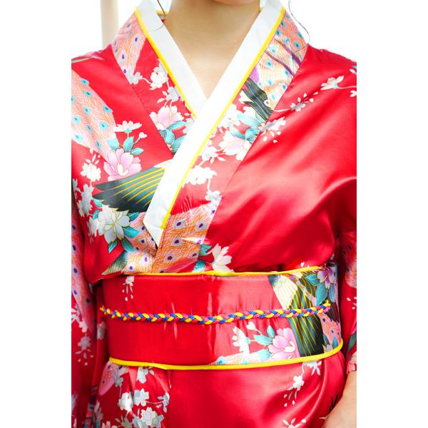 レディース着物 赤孔雀 仮装用 着物 コスプレ 衣装 帯は紐を結ぶ レディース着物 赤孔雀 仮装用 着物 コスプレ 衣装 帯は紐を結ぶ