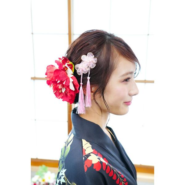 レディース着物セット 黒牡丹 仮装用 着物 浴衣 コスプレ 衣装 髪飾り 扇子付き 帯は帯紐で留める簡易仕様 |  | 10