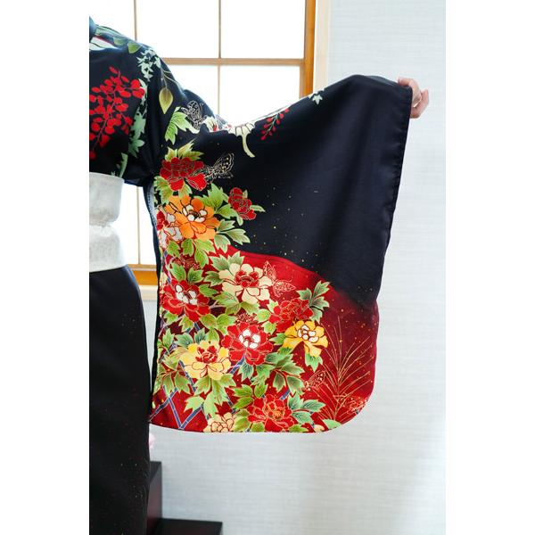 レディース着物セット 黒牡丹 仮装用 着物 浴衣 コスプレ 衣装 髪飾り 扇子付き 帯は帯紐で留める簡易仕様 |  | 11