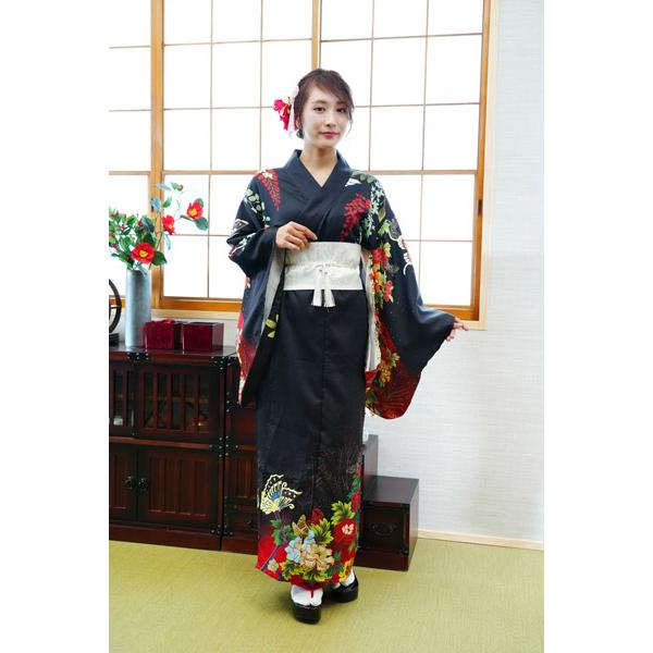 レディース着物セット 黒牡丹 仮装用 着物 浴衣 コスプレ 衣装 髪飾り 扇子付き 帯は帯紐で留める簡易仕様 |  | 05