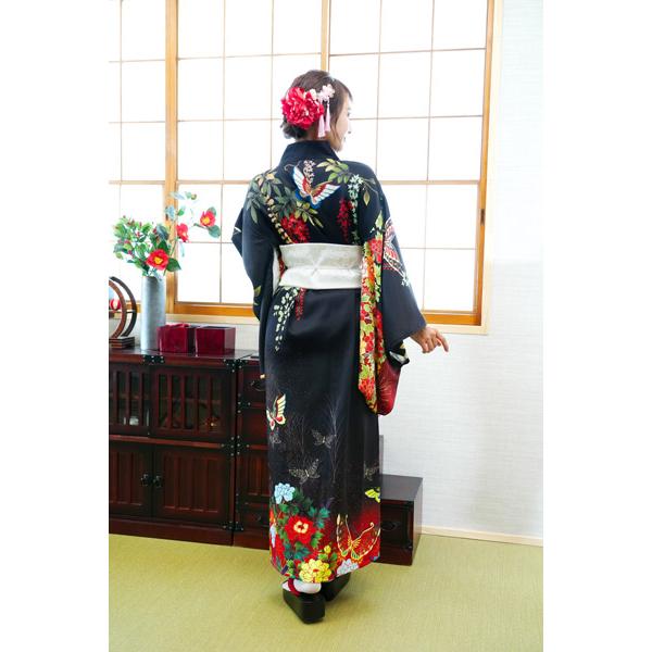 レディース着物セット 黒牡丹 仮装用 着物 浴衣 コスプレ 衣装 髪飾り 扇子付き 帯は帯紐で留める簡易仕様 |  | 06