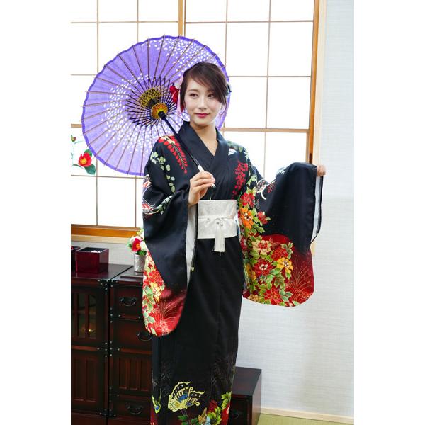 レディース着物セット 黒牡丹 仮装用 着物 浴衣 コスプレ 衣装 髪飾り 扇子付き 帯は帯紐で留める簡易仕様 |  | 08
