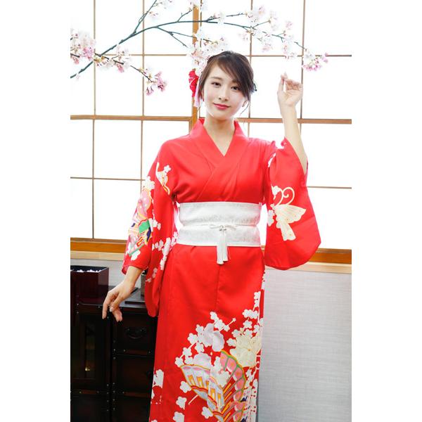 レディース着物セット 朱蝶 仮装用 着物 浴衣 コスプレ 衣装 髪飾り 扇子付き 帯は帯紐で留める簡易仕様 |  | 04