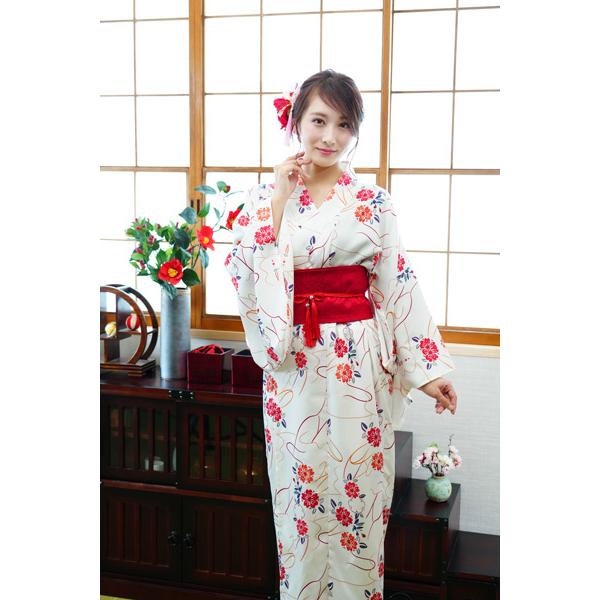 レディース着物セット 白花 仮装用 着物 浴衣 コスプレ 衣装 髪飾り 扇子付き 帯は帯紐で留める簡易仕様 |  | 04