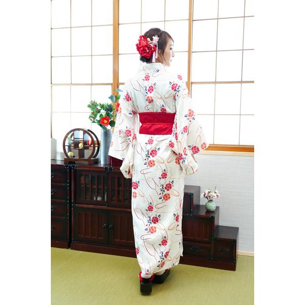 レディース着物セット 白花 仮装用 着物 浴衣 コスプレ 衣装 髪飾り 扇子付き 帯は帯紐で留める簡易仕様 |  | 06
