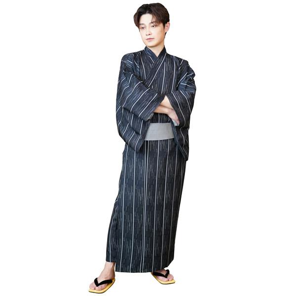 メンズ着物 黒縞 仮装用 着物 着流し 浴衣 コスプレ 衣装 帯はマジックテープ簡易仕様 | 
