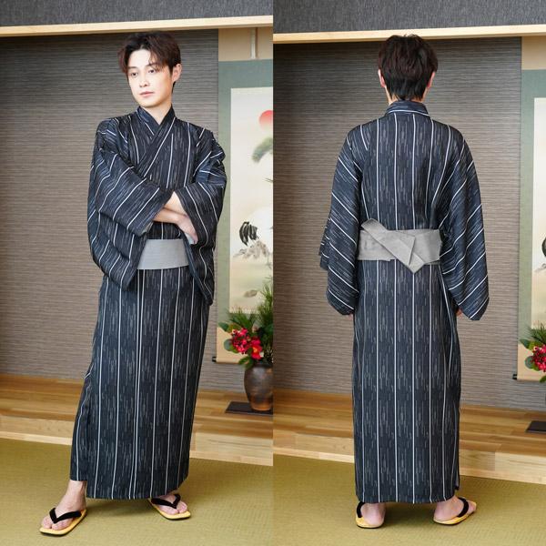 メンズ着物 黒縞 仮装用 着物 着流し 浴衣 コスプレ 衣装 帯はマジックテープ簡易仕様 |  | 03