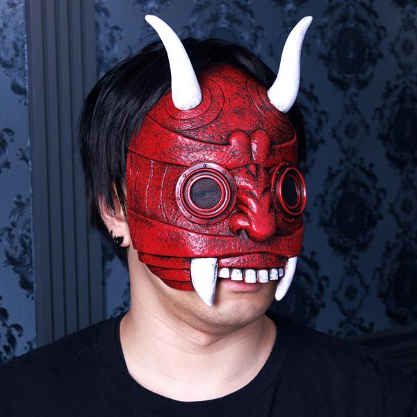 赤い鬼の木製マスク ハーフ鬼マスク 赤 鬼 仮面 : コスプレ衣装専門店マジックナイト