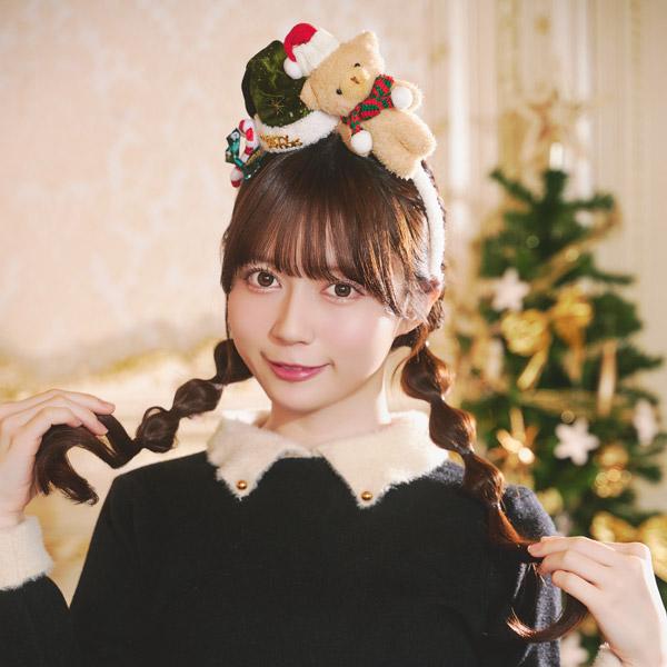 テディベア ベロアサンタカチューシャ 緑 クリスマス サンタ帽 カチューシャ |  | 04