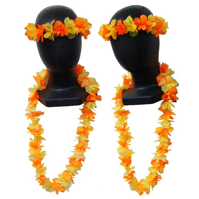 カウアイ レイ＆ヘッドバンドセット ハワイアン フラダンス 練習 髪飾り 首飾り 花飾り 花冠 花輪 コスプレ 仮装 造花 飾り 全3色 |  | 01