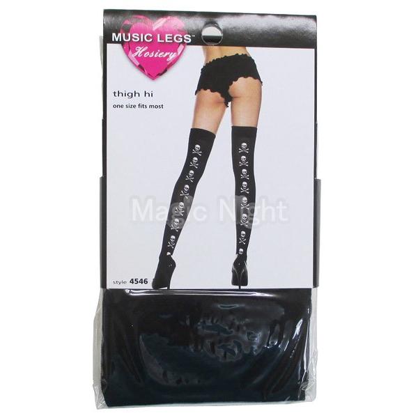 4546 Backseam Cross Bone & Skull Pritt Design Thigh Hi Black / 分類：タイハイソックス 定形外発送可 |  | 01