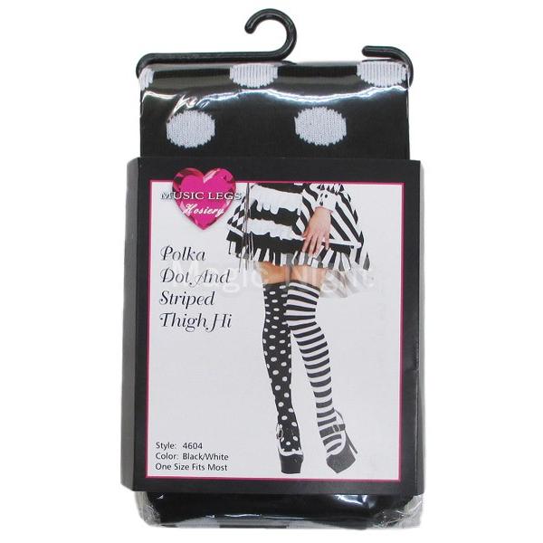 4604 Polka Dot And Striped Thigh Hi / 分類：タイハイソックス |  | 01