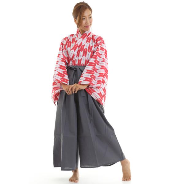 矢がすり上衣（赤）+カラー袴セット 矢絣 やがすり 着物 ハロウィン 仮装 コスチューム 衣装 男女兼用 |  | 01