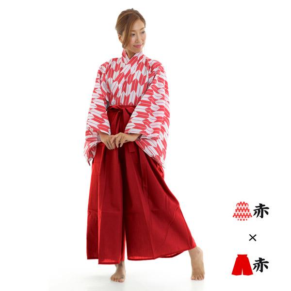 矢がすり上衣（赤）+カラー袴セット 矢絣 やがすり 着物 ハロウィン 仮装 コスチューム 衣装 男女兼用 |  | 06