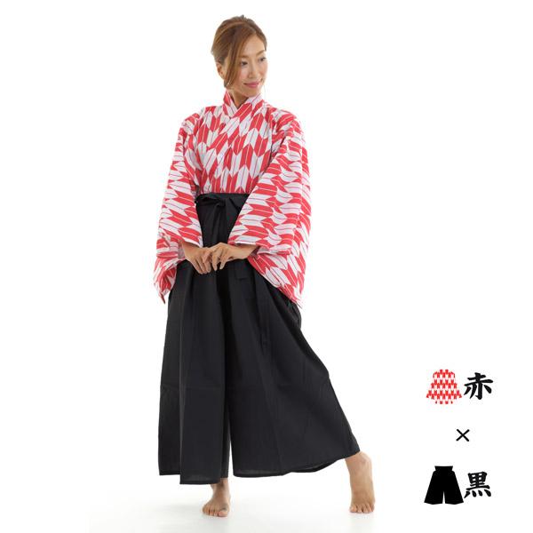 矢がすり上衣（赤）+カラー袴セット 矢絣 やがすり 着物 ハロウィン 仮装 コスチューム 衣装 男女兼用 |  | 07