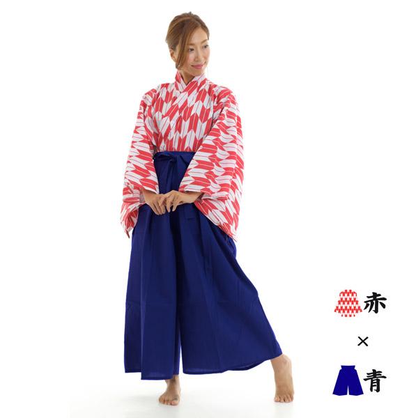 矢がすり上衣（赤）+カラー袴セット 矢絣 やがすり 着物 ハロウィン 仮装 コスチューム 衣装 男女兼用 |  | 08