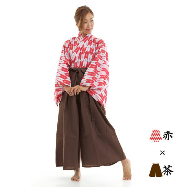 矢がすり上衣（赤）+カラー袴セット 矢絣 やがすり 着物 ハロウィン 仮装 コスチューム 衣装 男女兼用 |  | 09